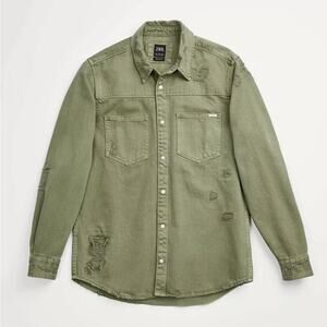 Zara Hunter Green Distressed Denim Overshirt Shacket Jacket Men Small